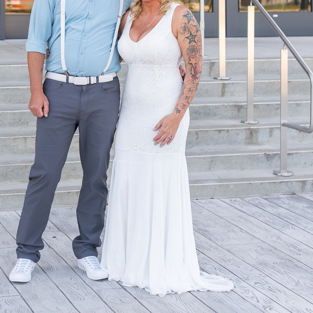 Lace Wedding Dress Size M Medium 5 6 7 8 Stretch Long Lined Bride Bridal White - Picture 6 of 15